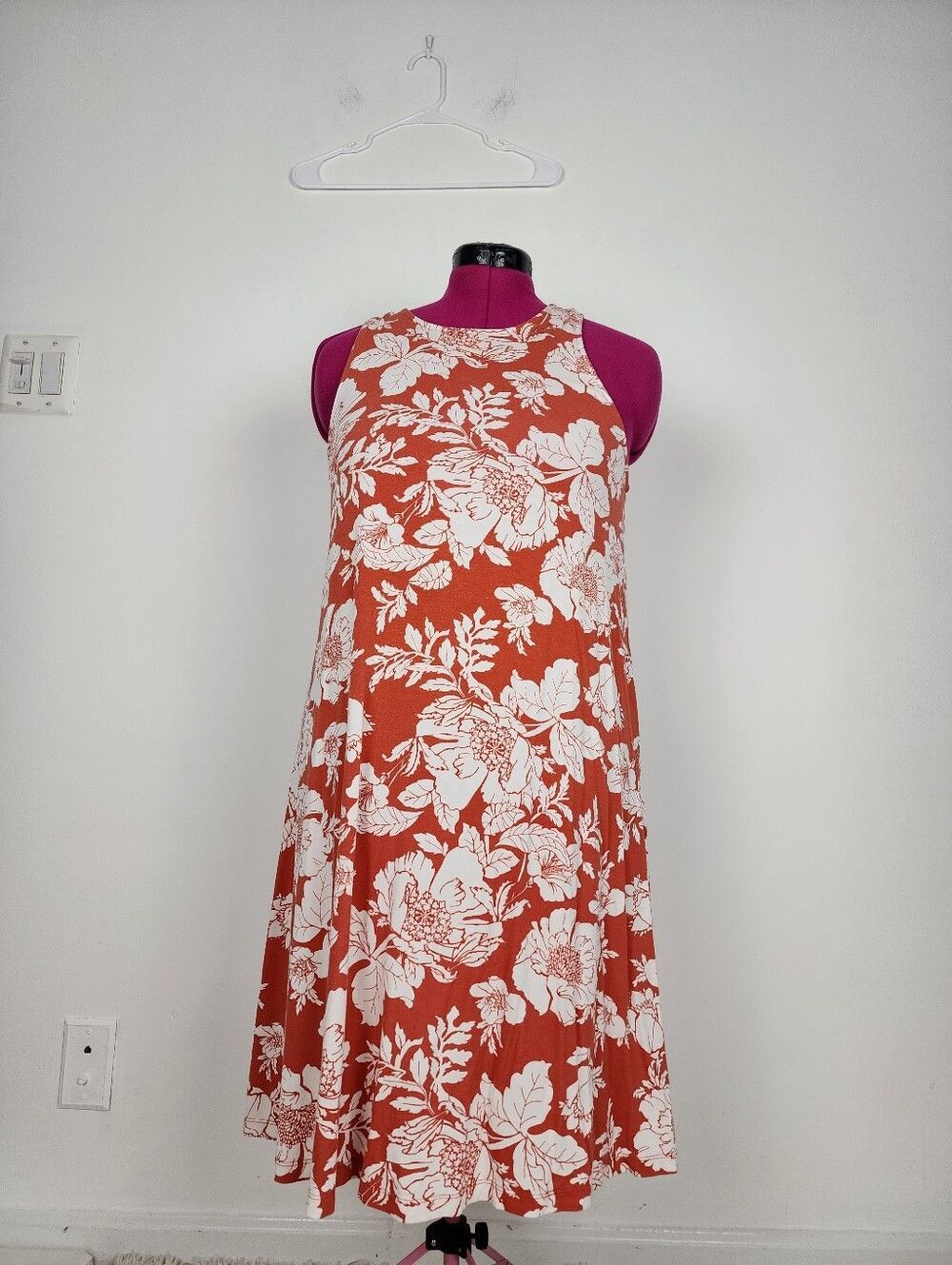 Old Navy Floral Rust-Orange Sleeveless Swing Dress M - Picture 3 of 10